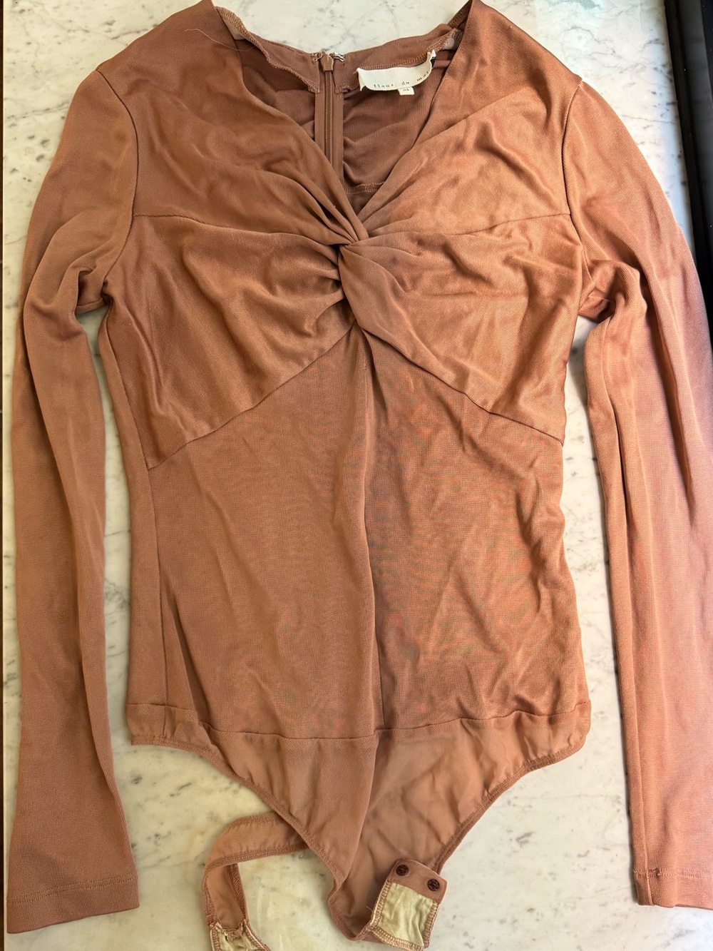 Fleur du Mal Twist V Neck Long Sleeve Bodysuit M